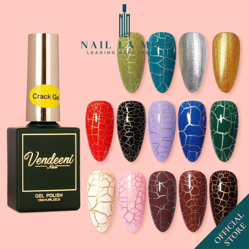 Sơn nứt Vendeeni chính hãng 15ml - Gel tạo nứt trang trí móng nail khô tự nhiên màu trắng hồng nâu đỏ đen