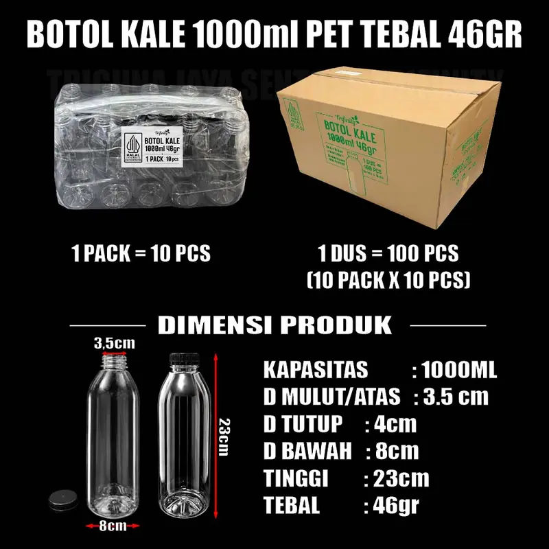 Botol Kale Tebal 46gr Tutup Segel Rapat Botol Plastik Kopi jus 250ml 500ml 1000ml Trifinity Pack JSP