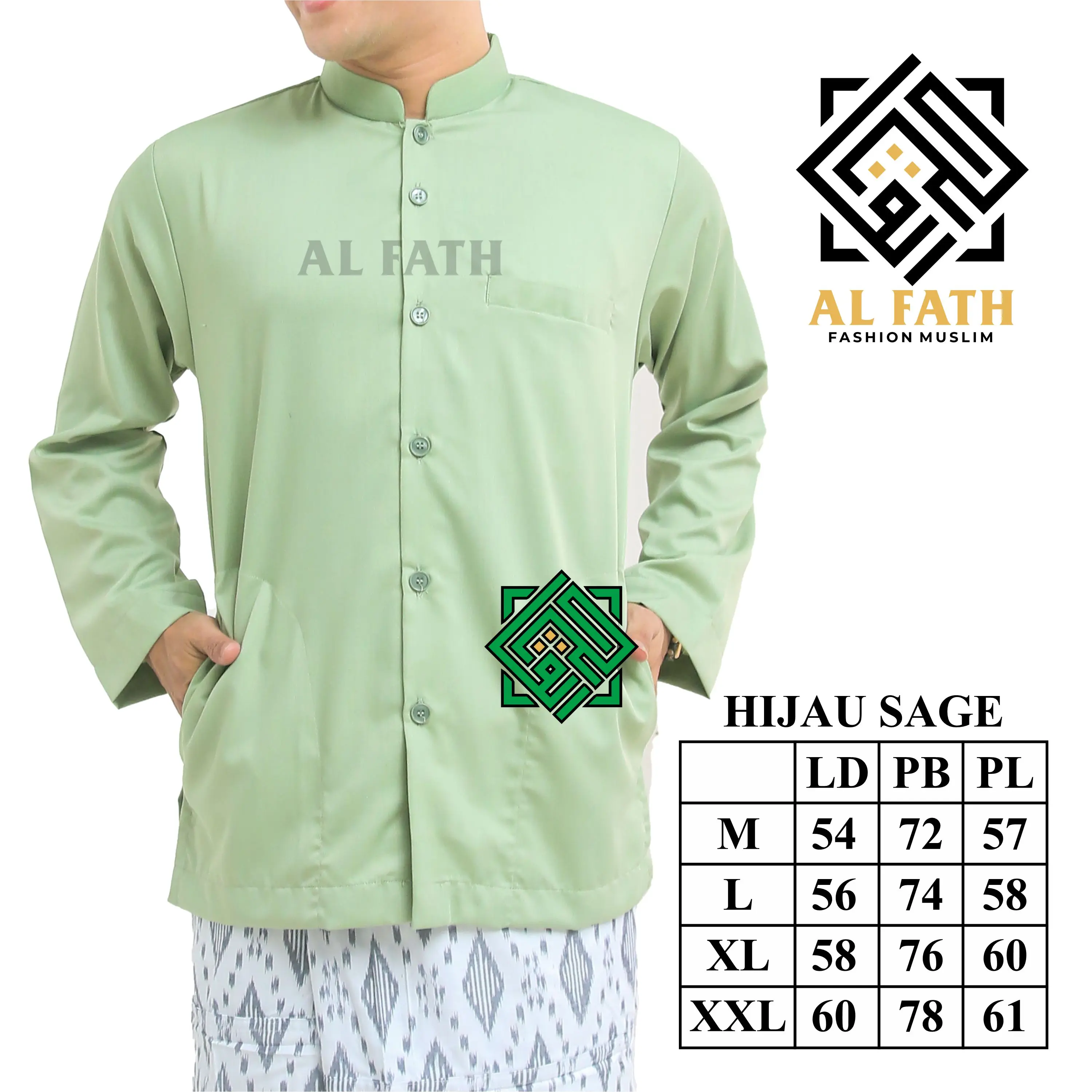 KOKO HAIBAH POLOS AL FATH SAKU SAMPING KATUN TOYOBO LENGAN PANJANG DEWASA Pria Baju Muslim