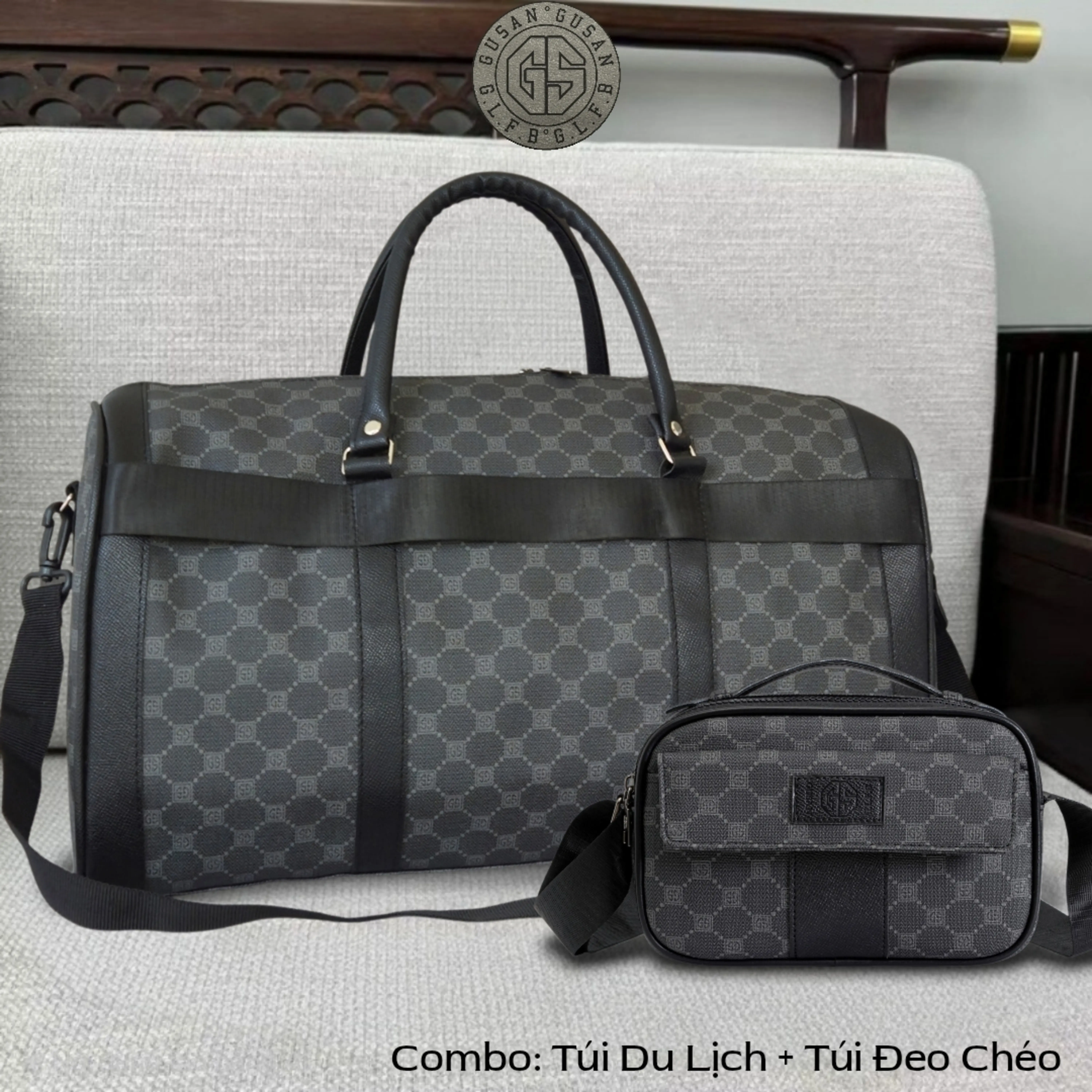 GUSAN Bộ Đôi Túi Du Lịch & Túi Đeo Chéo CB507.1901 Size 45x26x22cm Sức Chứa Lớn Chất Liệu Da PU Sang Trọng Hiện Đại Bag Nam