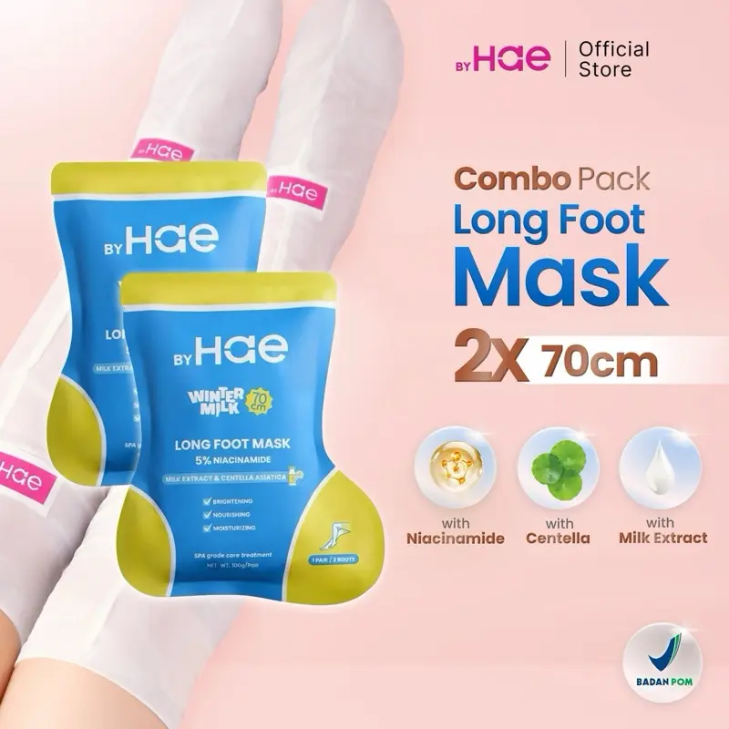 BYHAE BUNDLE 2 PASANG Winter Milk Long Foot Mask 70cm - Masker Kaki Panjang Melembutkan & Mencerahkan Kulit Kering Dengan Milk Extract & Niacinamide - Acid, Liquid - Barrier, Bersihkan
