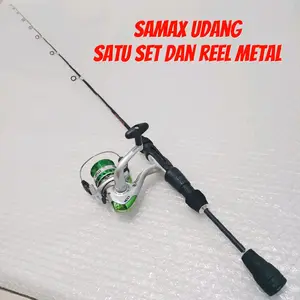 satu set joran udang lentur fiber padat samax  one piece tanpa sambungan 100 120 135 150 cm Reel Metal