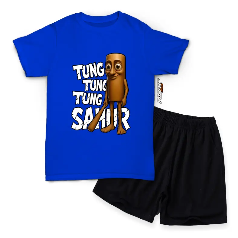Positif Merch Baju Kaos Anak Setelan Tema Anomali Viral Desain Kartun Tung Tung Tung Sahur Lucu Laki Perempuan 2