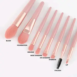 8 pcs Set Kuas Makeup Mini untuk Blush Foundation Smudge Nose Shadow Eye Shadow Eyebrow Lip dan Eyelash