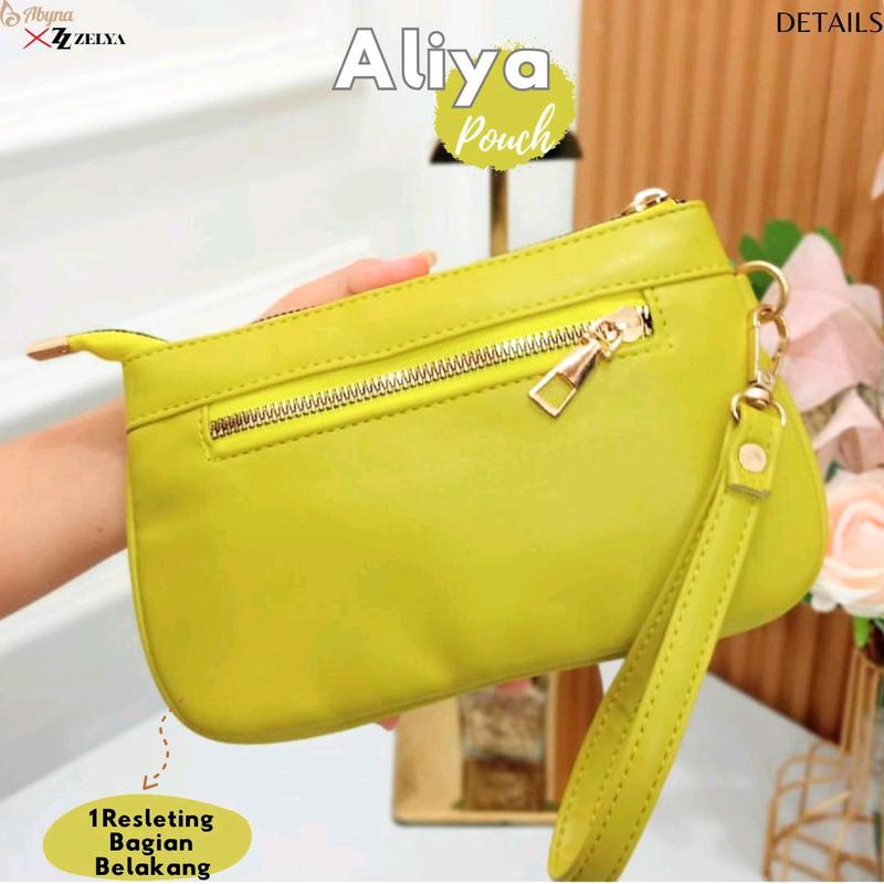(ZELYA) ALIYA BY ZELYA, Dompet wanita muat hp, 2 ruang resleting, dompet panjang Kulit, multifungsi Hitam dompet Anti Gores Chic Clutches & Wristlets 5
