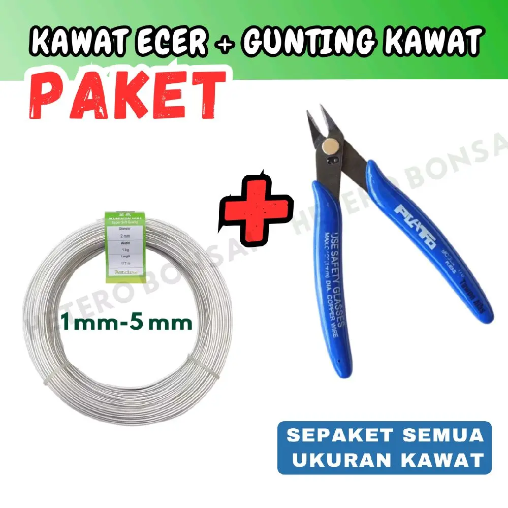 PAKET BUNDLING KAWAT ECER+GUNTING KAWAT SEMUA UKURAN KAWAT ALUMINIUM WIRE KAWAT BONSAI TANAMAN HIAS