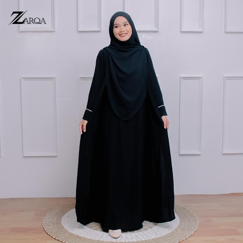 ZARQA - Luna Gamis 2 | Abaya gamis sisesa Two Tone List Bisban Polos Muslim Turki Dewasa Remaja Lebaran terbaru 2025 Crinkle Mewah Maxi abaya santri Airflow Simple 5