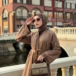 Abaya Ashila By Zahra Kombinasi Crystal Jahit Handmade - Outer Abaya - Dilengkapi Belt Tassel - Busui dan Wudhu Friendly