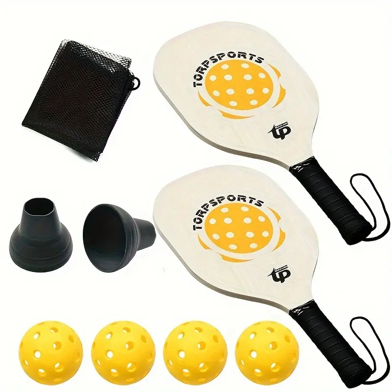 2pcs Pickleball Paddles Set, Includes Wooden Pickleball Rackets, 4pcs Balls, Net Carry Bag & 2pcs Golf Ball Retrievers Outdoor sports doubles