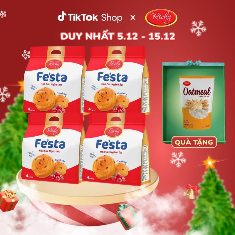   5.12 - 15.12 TẶNG YẾN MẠCH  Combo 4 túi bánh mì hoa cúc ngàn lớp Fe'sta vị Việt Quất   4 bánh túi  