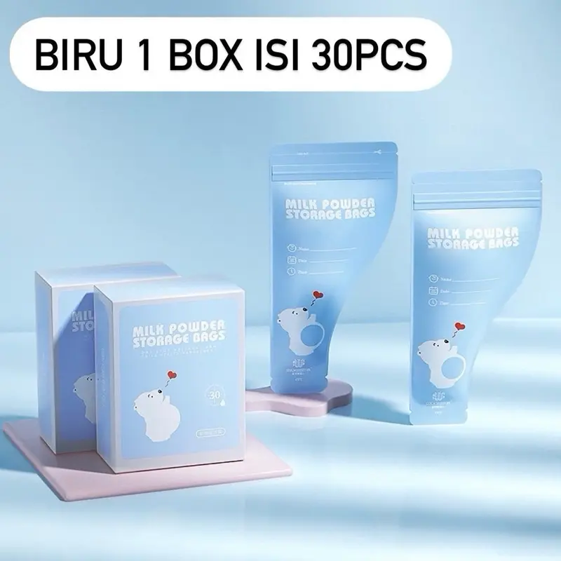 ￼Kantong susu bubuk bayi tempat susu bubuk disposable milk powder storage bag Biru Pink kantong formula Peralatan travel 2