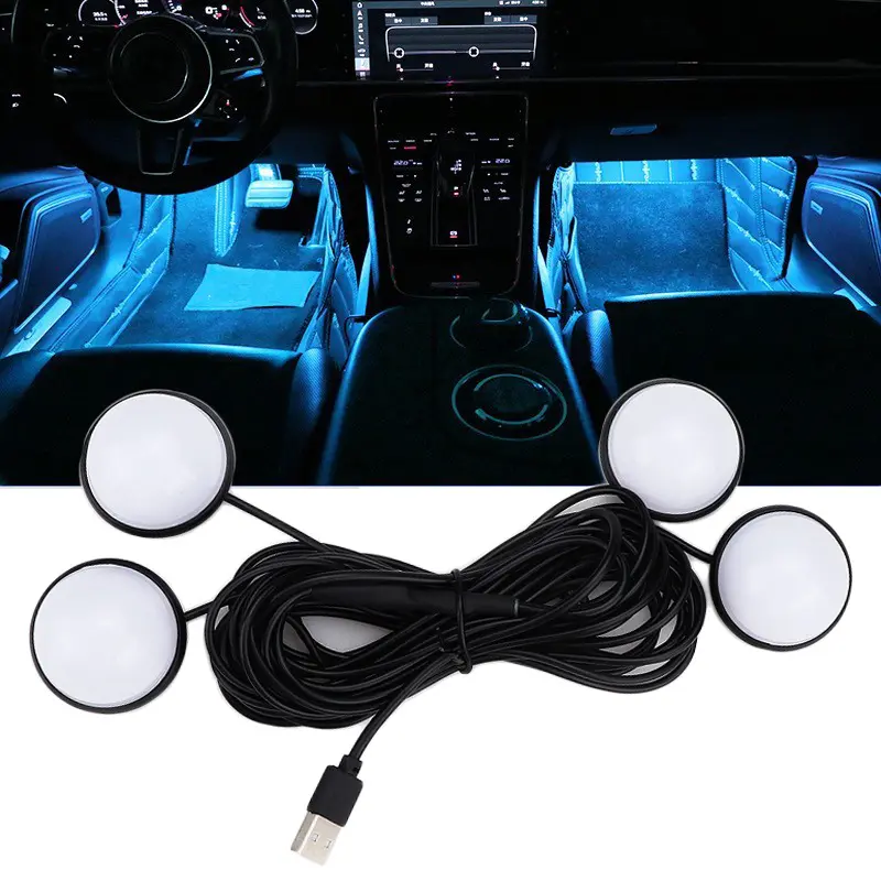 Car Foot Ambient Lamp 4-in-1 Colorful Blue Decorative Bulb USB  Lights Interior LED Atmosphere Light Car Decorative Light