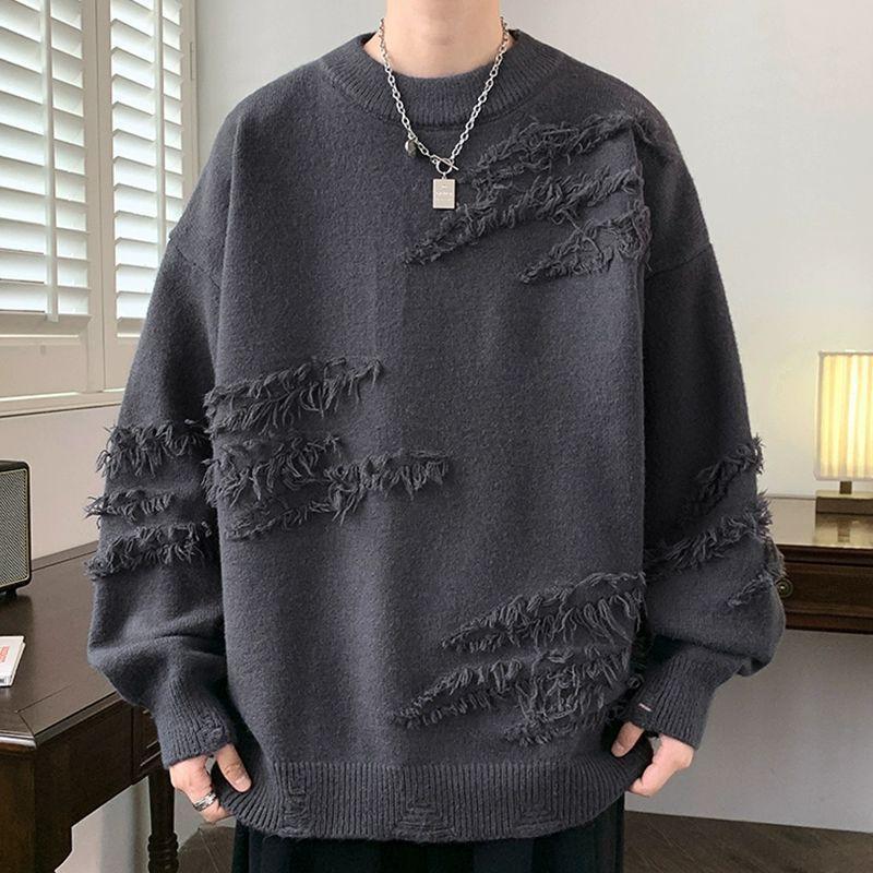 Personality round Neck Sweater Autumn and Winter Fashion Brand Pu Shuai Loose Sweater Men's Japanese-Style Retro Lazy Sweater Coat Menswear Knitwear Tops Longsleeve Crewneck Beige Plain Lingerie 4