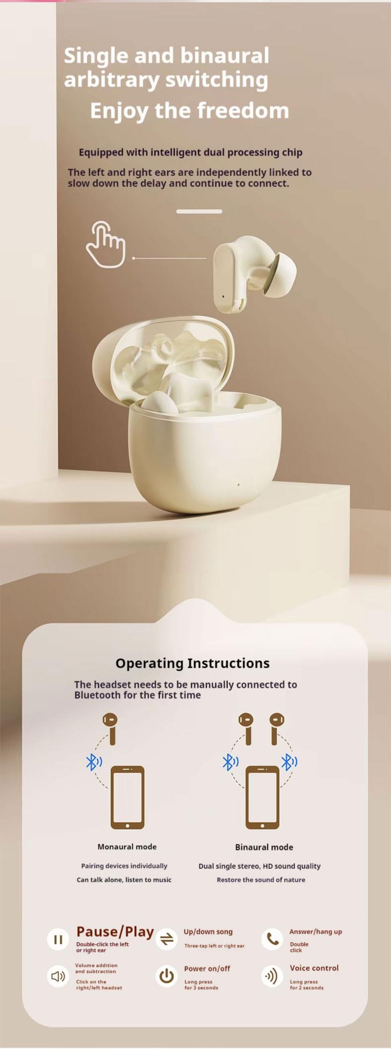 Product Introduction of Q1 Bluetooth headset new wireless semi-in-ear super long battery life high sound quality no pain earphones 6