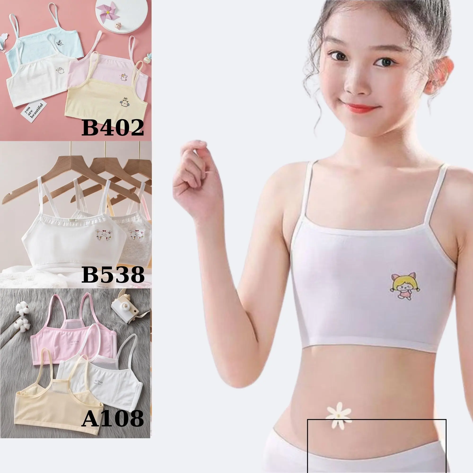 Combo 4 Áo Lá Bé Gái Cotton Set Áo Lót Học Sinh Không Đệm Mềm Mại từ 25-50kg SAVILL áo lá aola áo  lá  học  sinh  cấp  1  lớp  5