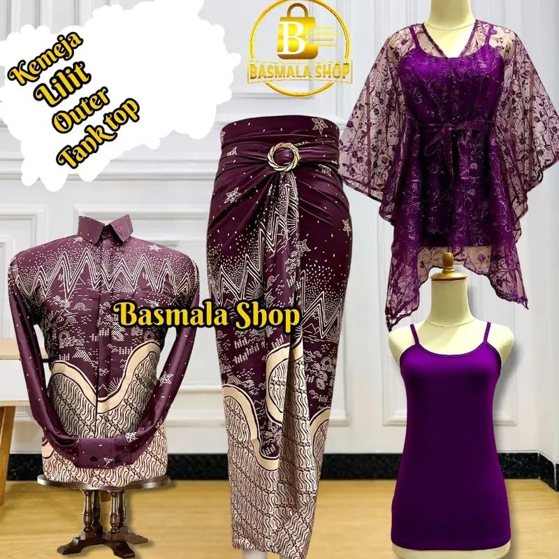 couplean satu set lengkap dengan kemeja lengan panjang atasan outer pita dan inner tank top serta bawahan lilit batik kekinian untuk acara kondangan wisudah dan lain nya 5