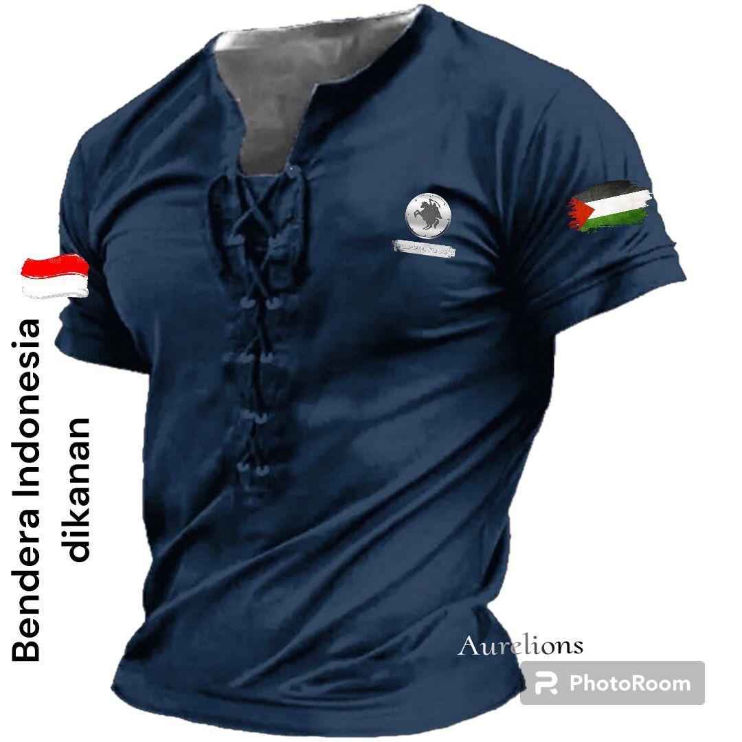 A - Kaos V Neck Tali Lengan Pendek Fisabilillah indo & Pal Distro / Kaos V Neck Tali Printing / Kaos V Neck Tali Pria / Kaos V Neck / Kaos Pria / Kaos Viral Distro / Kaos Terbaru / Kaos Tali Dada / Kaos Pria Terbaru / Kaos Viral/ Hitam Nyaman Sablon