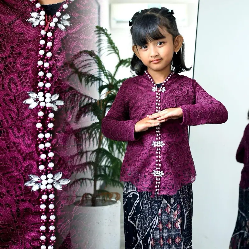 Setelan Kebaya Dan Rok Plisket Anak Encim Brukat Payet / Kebaya Anak Modern/ Kebaya karnaval 6