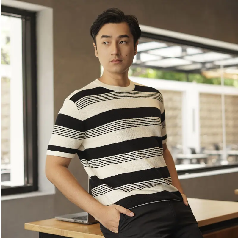 Gonegani Man - Atasan Pria Bahan Knit Stripe Shirt 1