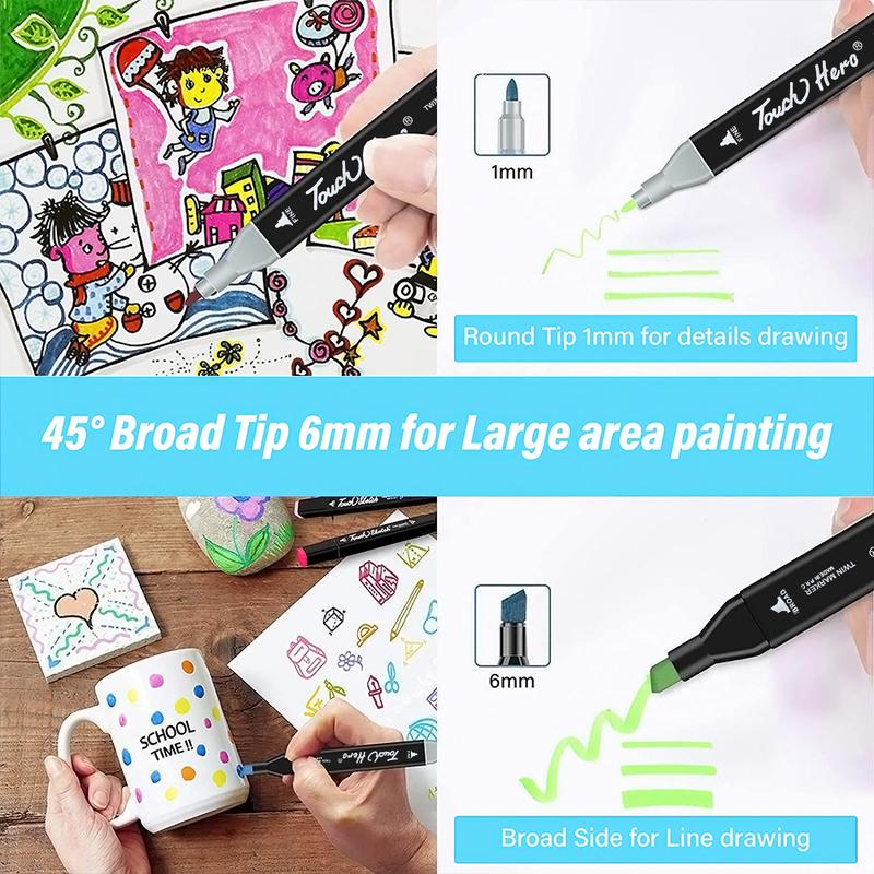 24 Colors Markers Dual Brush Pens Marker Double Tipped Round + Chisel Tips Sketch Art Drawing Markers for Artist Kids Adults Books Card Coloring Sketching 8