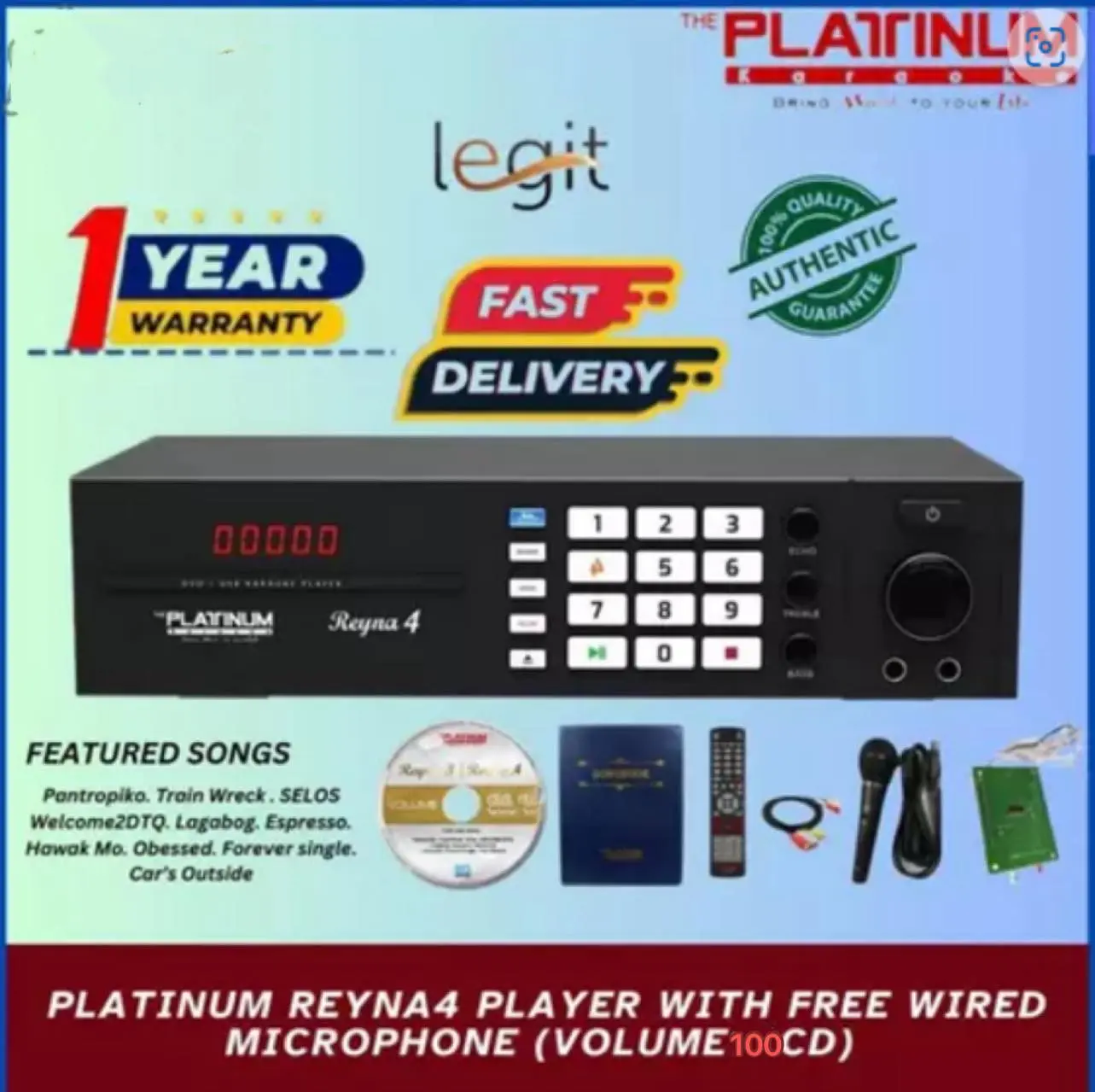 Platinum Karaoke Reyna 4 Player With 23,000++ Songs with Wired Microphone