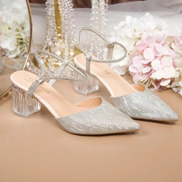 Sandal Pesta Heels Wanita Elegan Hak Kaca 5 Cm - Sepatu High Heels Pesta Tali Permata Terbaru Bh.02 Karet Shoes sepatu kaca Slip Resistant S