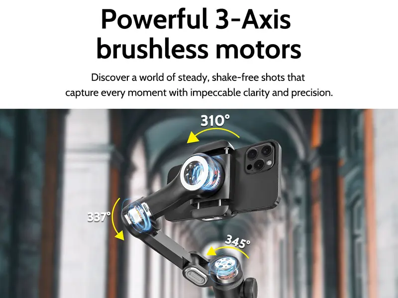 Product Introduction of AOCHUAN Gimbal Stabilizer for Smartphone, 3-Axis iPhone Gimbal, Portable Gimbal w/OLED Display for iPhone/Andriod, Gimbal stabilizer, Phone Gimbal stand with Face/Object Tracking for Tiktok Youtube, long-short video, Vlog-Smart X Pro black 2