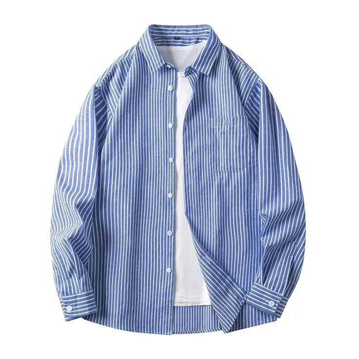 Kemeja Lengan Panjang Formal motif  Stripe Casual Pria 2