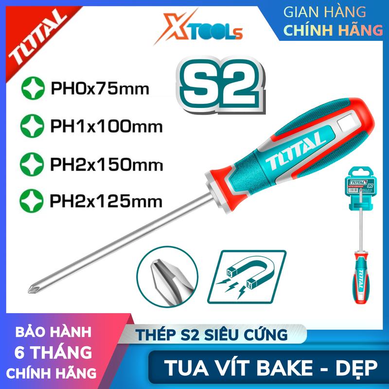 Tua vít bake TOTAL đầu PH0 PH1 và PH2 tô vít thép S2 siêu cứng đầu vít có nam châm tay cầm bọc cao su chống trơn trượt tuốc nơ vít chính hãng