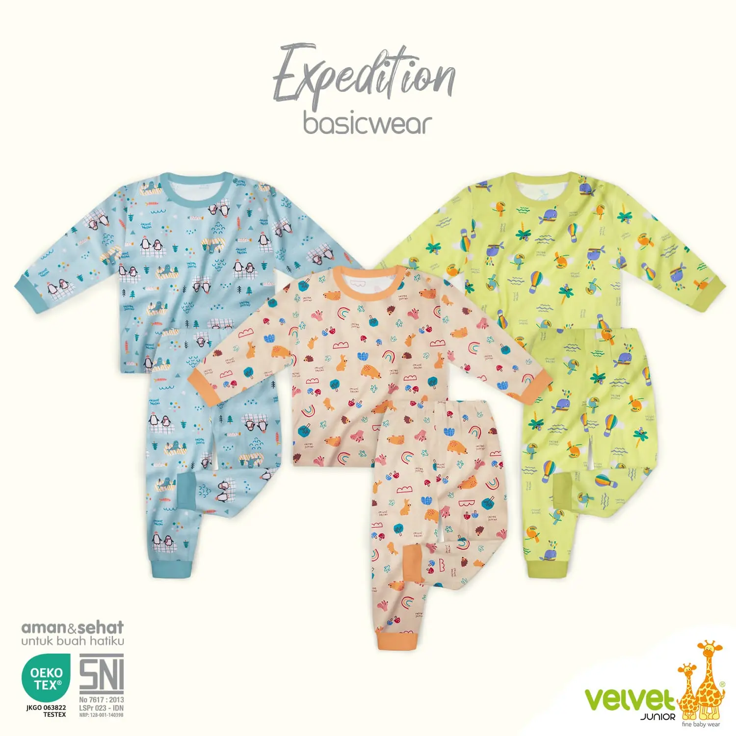Velvet Junior Basic Wear - Setelan Panjang Kancing Pundak Usia 0 bulan - 2 tahun
