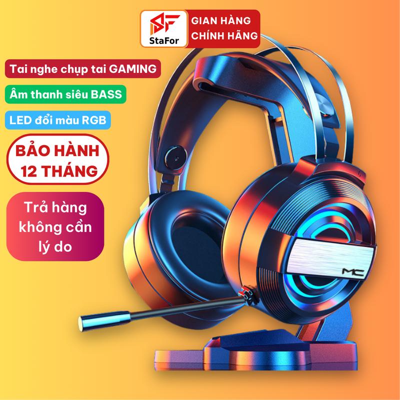 Tai nghe chụp tai GAMING chống ồn có mic đàm thoại lọc âm, đèn LED đổi màu, headphone chơi game trên laptop, pc