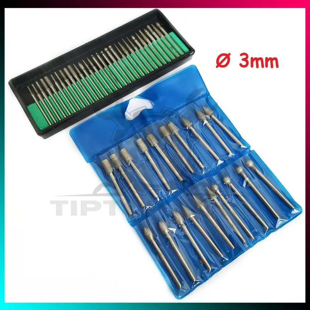 3mm Shank Diamond Burr Grinding Head Drill Bit For Rotary Tool Drill Die Grinder Abrasive Polishing Porting Tool Mata