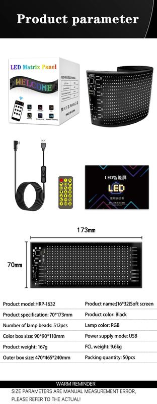 Product Introduction of Led Matrix Screen Panel RGB Color Flexible Display Screen Waterproof LED Module Light DIY APP Program Hat Word Scroll Display 10