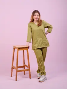 Baju Ok Oka Lengan 7/8 Kerah V Neck Slim Fit Toyobo