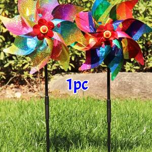 1 pieza, molino de viento láser octogonal de 24 cm, repelente de aves, herramienta de jardín de plástico colorida, equipo para balcón y césped del patio, lámina reflectante anti‑aves