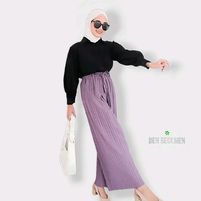 Celana Kulot Wanita Plisket Premium bahan Cosebho crepe Import anti kusut bahan Katun tebal Halus pinggang karet 2