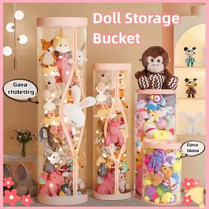 Funtopia Room 150cm Toy Organizer Storage Doll House Zipper Storage Tube Clothes Organizer Children Stuffed Animal Plush Toy Box Cylindrical Transparent Bucket