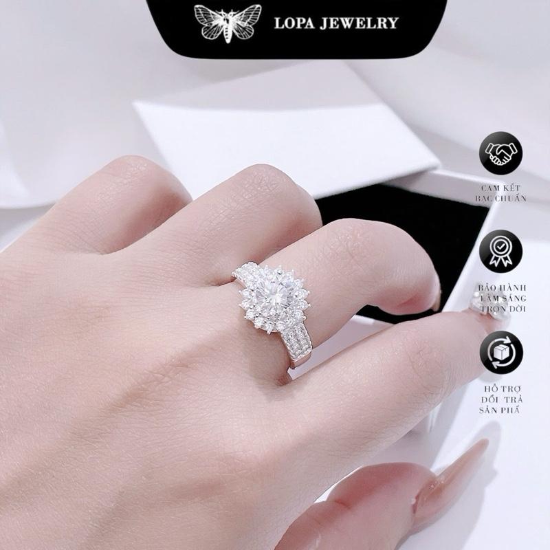 Nhẫn bạc nữ hột xoàn LoPa hoa to đính đá lấp lánh được thiết kế sang trọng, thời thượng thanh lịch,Bạc LoPa (Bạc Tiệm) sk101