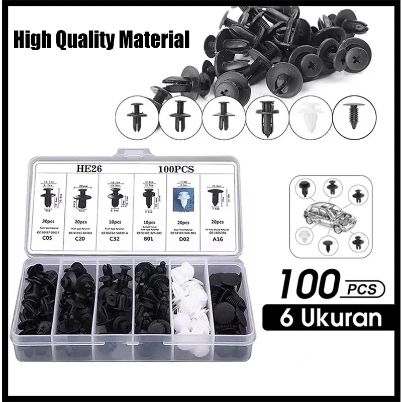 100PCS Baut Rivet Mobil/Universal Klip Bumper Baut Body Plastik Clip Kancing Motor Serbaguna Set COD