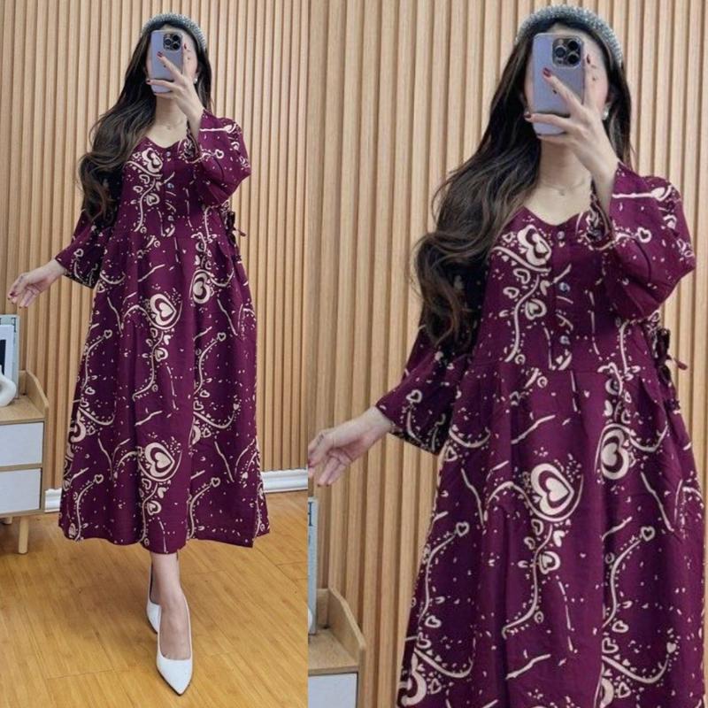 Daster Wanita Lengan 3/4 Jumbo Panjang Kancing Depan Bumil Motif Terbaru Bahan Rayon Tebal Busui Cocok di Pakai Saat Beraktifitas Sehari-hari chibi  Batik daster  rumahan 1