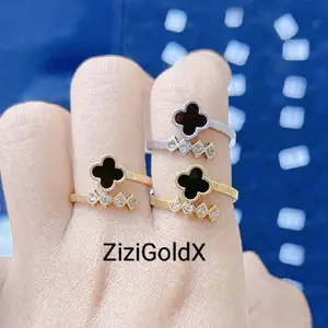 C26 Cincin titanium bunga hitam 4 mata pjg