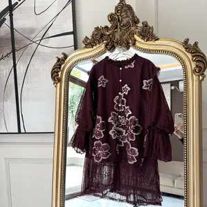 MILLA blouse chantily silk tulle Bunga motif Muslim Setelan Wanita Panjang Motif