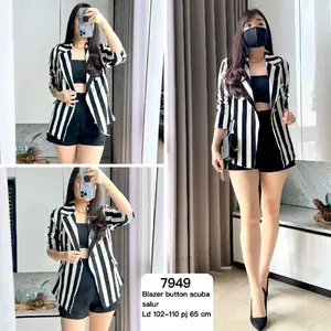 Blazer strip scuba premium 7949 Cardi strip scuba premium blazer import blazer premium vest knit sweater blazer import vest tebal outer rajut outer tebal Pakaian wanita Baju import Vest scuba knitwear cardigan scuba atasan blazer import