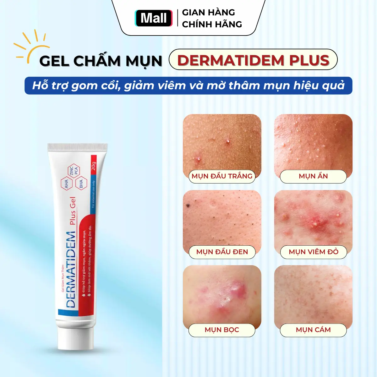 [Mua 2 Giảm 25%] Gel Chấm Mụn Dermatidem Plus 20G Giúp Gom Khô Cồi Giảm Mụn Sưng Viêm Mờ Thâm Mụn - Không Corticoid Skincare Chăm Sóc Da Mụn Lành Tính Phù Hợp Cả Da Mụn Nhạy Cảm