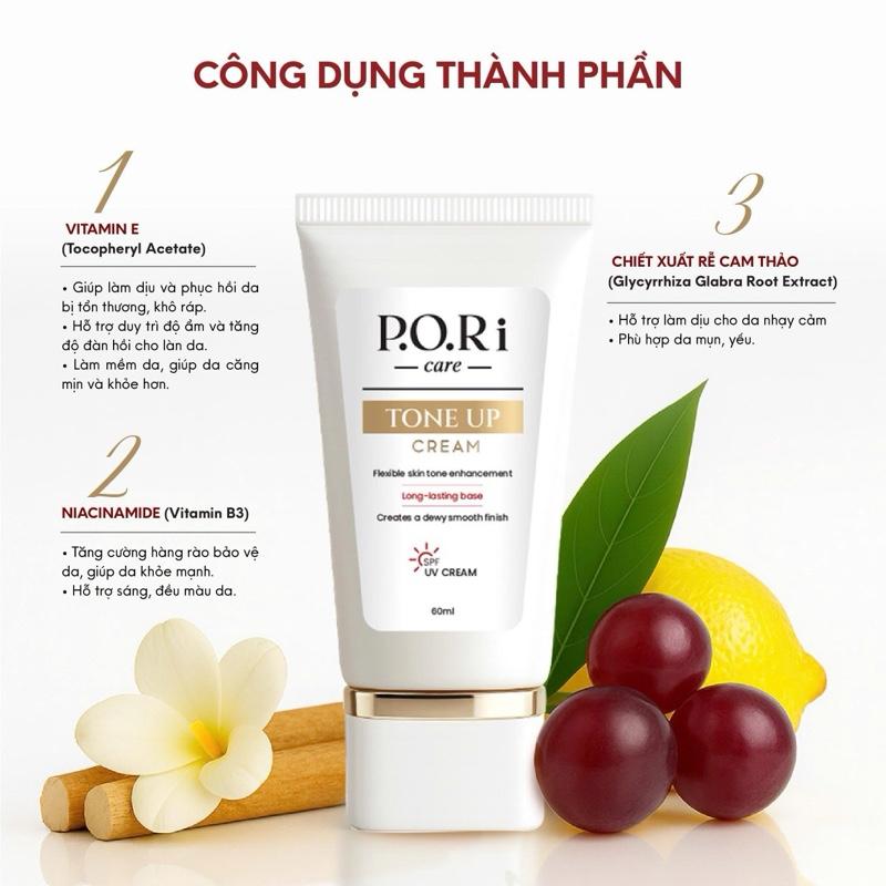 Kem nền chống nắng Tím Nâng tông kìm vàng da dưỡng mịn thương hiệu P.O.RI skin 60ml chiết xuất rễ cam thảo cho mọi loại da dùng ngày hoặc đêm