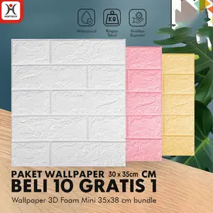 PAKET ISI 10 LEMBAR FREE 1 LEMBAR WALLPAPER !! Wallpaper Dinding 3D Foam Mini Motif Batu Bata 30X35  CM