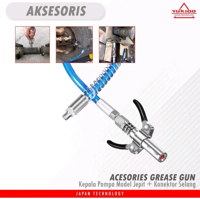Kepala Pompa Gemuk model Jepit + Konektor selang Grease Gun Original YUKIDO Japan Technology Bergaransi Resmi 6