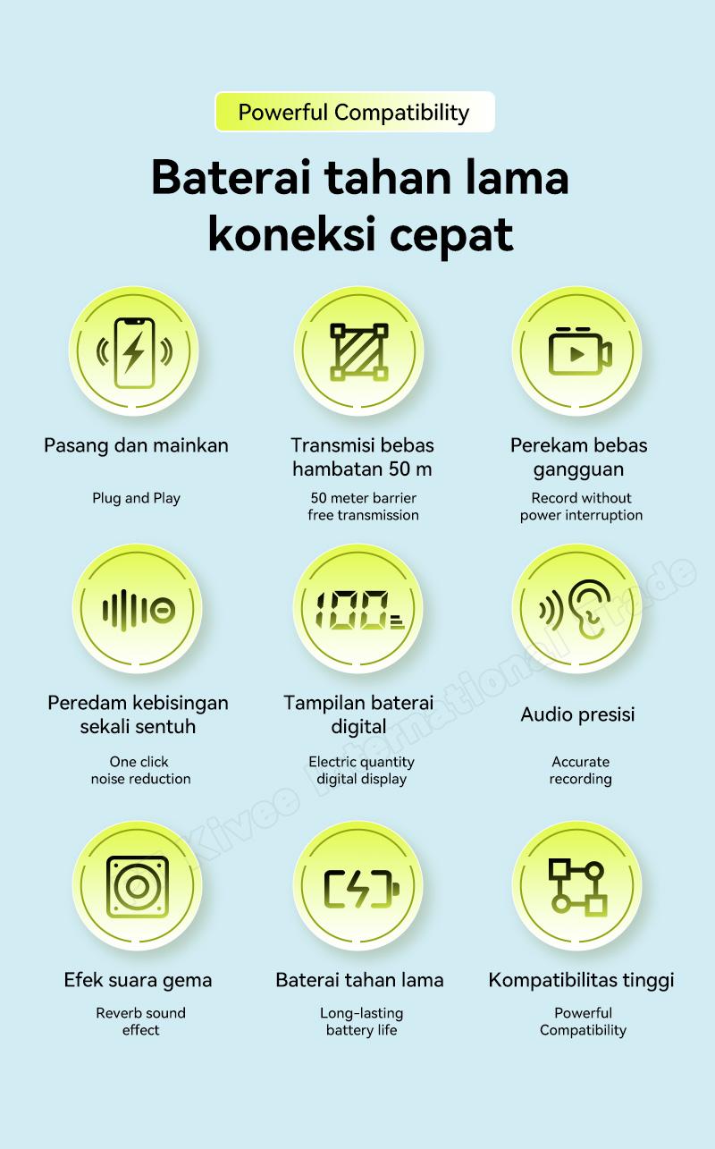 Mikrofon Nirkabel UR37, mikrofon lavalier nirkabel dengan wadah pengisi daya, kompatibel dengan ponsel, tablet, dan komputer.