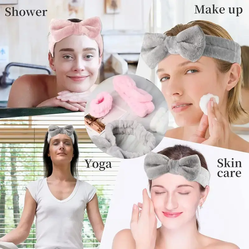 Bộ cổ tay băng đô nơ，dây đeo cổ tay và băng đô cài tóc siêu thấm, phụ kiện tóc thời trang để rửa mặt và trang điểm 6