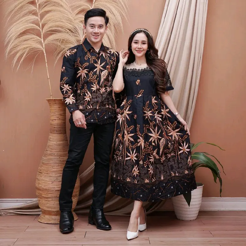 Couple dress batik kombinasi tile dan bruklat bawah lutut ( harga sudah termasuk couple ) 4